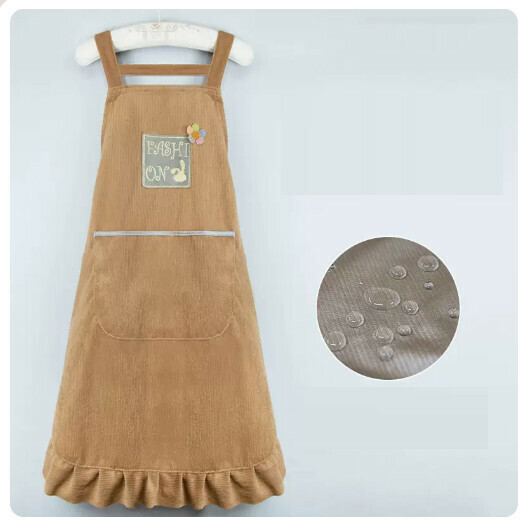 Popular kitchen and dining waterproof and oil-proof apron [embroidered corduroy-light brown]