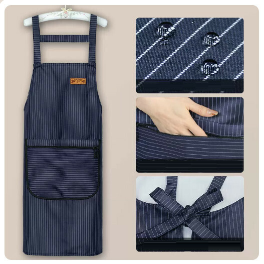 Popular kitchen and dining waterproof and oil-proof apron [Zipper Master Style-Blue]
