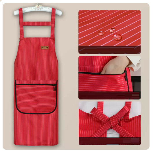 Popular kitchen and dining waterproof and oil-proof apron [Zipper Master Style-Red]