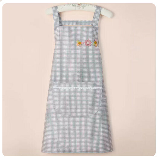 Popular kitchen and dining apron [strap crystal cotton small flower style gray]