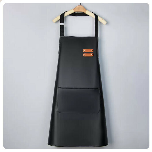 Popular waterproof and oil-proof kitchen and dining apron [adjustable leather style - black]