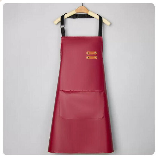 Popular waterproof and oil-proof kitchen and dining apron [adjustable leather style-red]