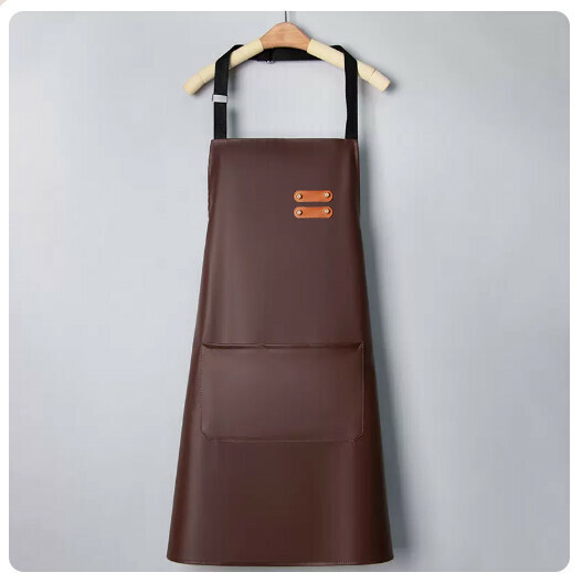 Popular waterproof and oil-proof kitchen and dining apron [adjustable leather style-brown]