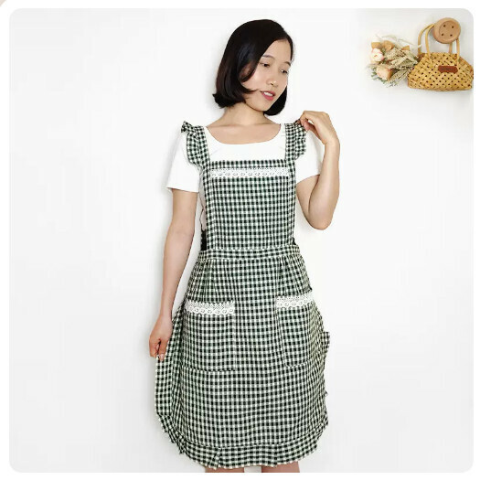 Popular kitchen oil-proof thin apron [breathable princess skirt-green]