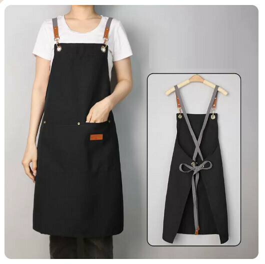 Popular canvas apron [cross-strap waterproof canvas black]