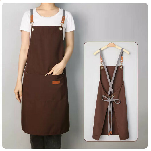 Popular canvas apron [cross-strap waterproof canvas brown]