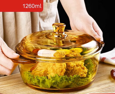 Popular high temperature resistant tempered glass bowl (Specification: [Amber] medium double ear bowl)
