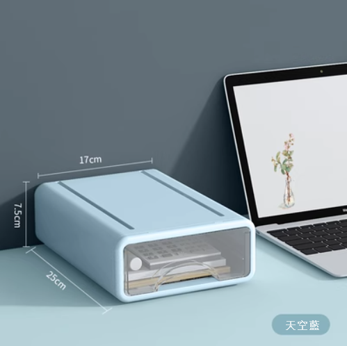 Popular household plastic transparent drawer-type debris storage box (sky blue)