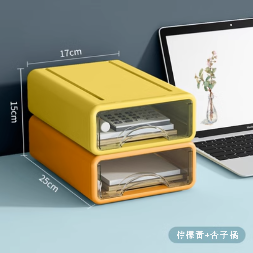 Popular model [2-pack] household plastic transparent drawer-type debris storage box (yellow + orange)