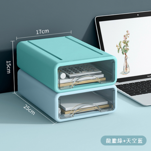 Popular model [2-pack] household plastic transparent drawer-type debris storage box (blue + green)