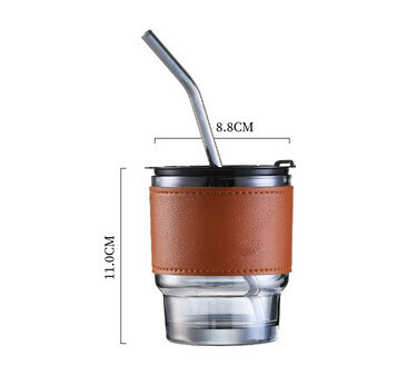 Popular glass water cup and coffee cup with straw (specifications: smoky gray short model 390ML + free lid + free straw)