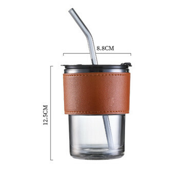 Popular glass water cup and coffee cup with straw (specifications: smoke gray tall model 450ML + free lid + free straw)