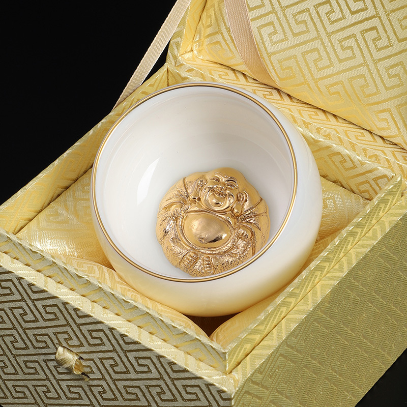 Popular white porcelain gilt tea cup, gold cup and tea cup (always smile)