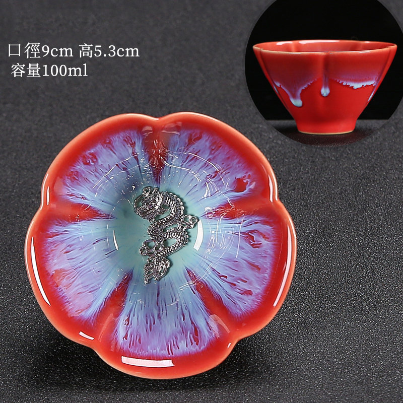 The popular Tianmu glaze kiln turned into a master cup for tea tasting, handmade silver tea cup (Kiln turned red-Xianglong)