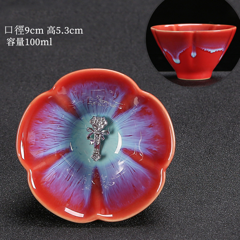 Hot style Tianmu glaze kiln turned into a master cup tea cup handmade silver tea cup (kiln turned red - Ruyi)
