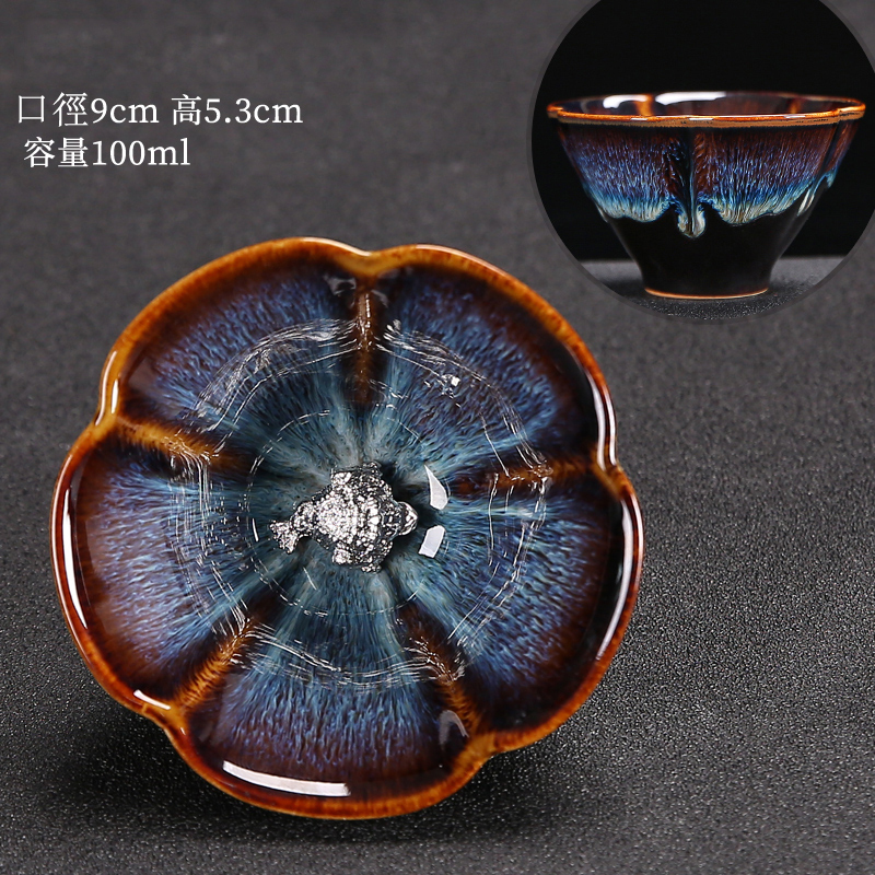 Hot model Tianmu glaze kiln turned into a master cup tea cup Handmade silver tea cup (Kiln turned brown-Jin Chan)