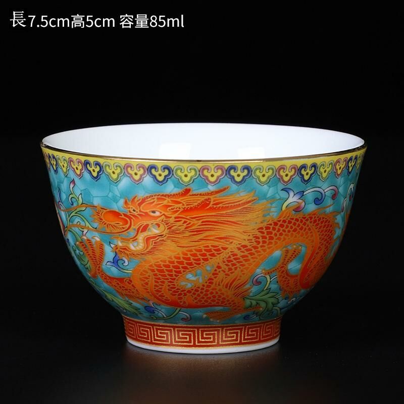 Popular Chinese style enamel tea cup, dragon and phoenix cup, silver cup (sapphire blue auspicious dragon - ceramic liner)