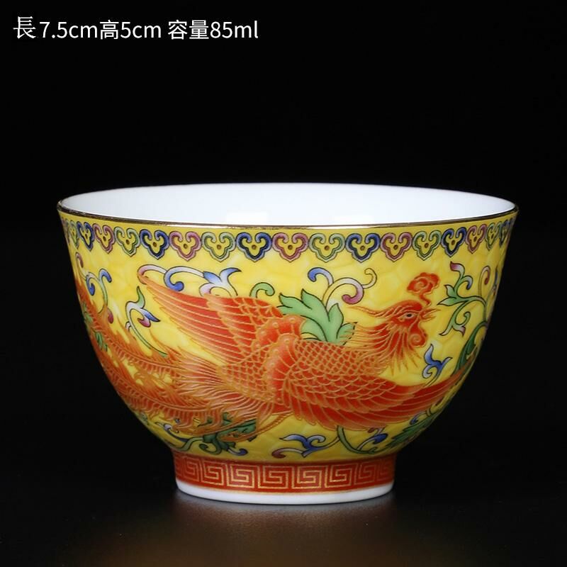 Popular Chinese style enamel tea cup dragon and phoenix cup silver cup (gem yellow phoenix - ceramic liner)