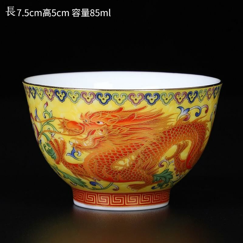 Hot style Chinese enamel tea cup dragon and phoenix cup silver cup (gem Huang Xianglong - ceramic liner)