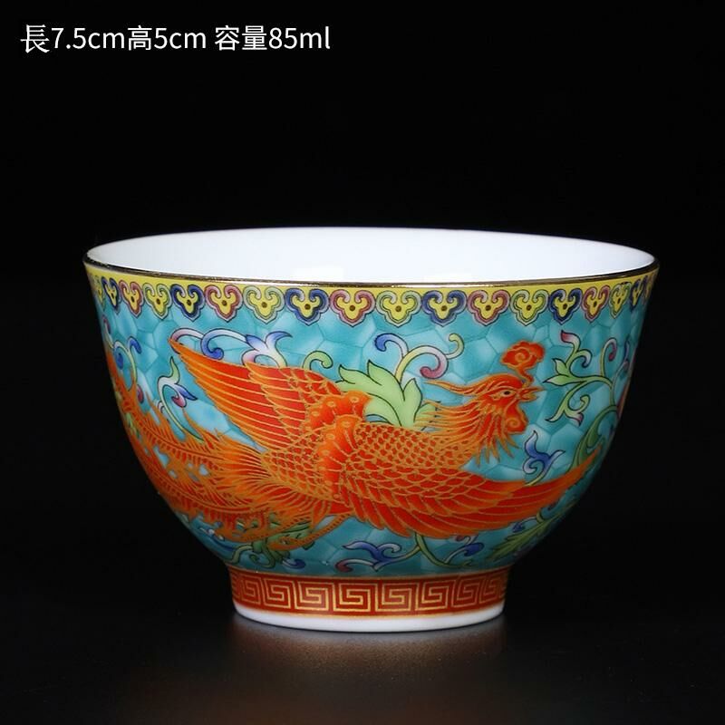 Hot style Chinese enamel tea cup dragon and phoenix cup silver cup (sapphire blue phoenix-ceramic liner)