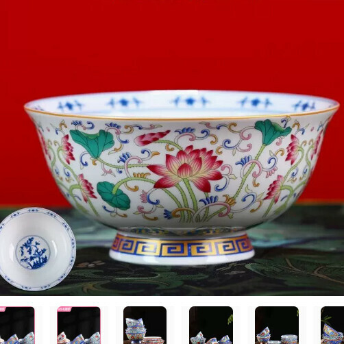 Popular ceramic high-foot rice bowl (5-inch high-foot rice bowl with colorful lotus flowers)