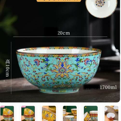 Popular ceramic tall enamel bone china bowl (8-inch large soup bowl [Phnom Penh Xizi Blue], diameter about 20cm)