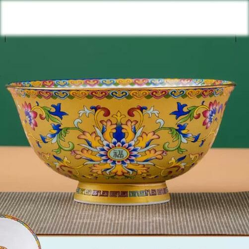 Popular ceramic tall enamel bone china bowl (4.5-inch rice bowl [Champagne gold with gold rim], diameter about 12cm)