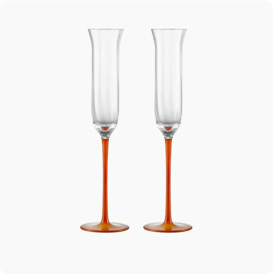 Hot Recommendation [Pack of 2] Household Tall Champagne Glasses (Vertical Ribbed Orange Stem-130ml)