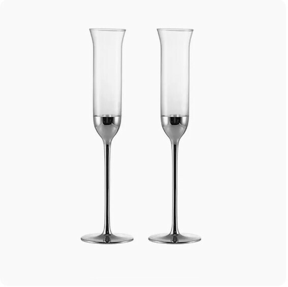 Hot Recommendation [Pack of 2] Household Tall Champagne Glasses (Transparent Silver Stem-130ml)