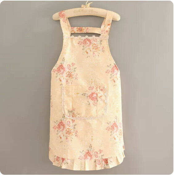 Hotly recommended pure cotton style apron [lined with European style large floral straps in goose yellow] [Specification: 70*90CM]