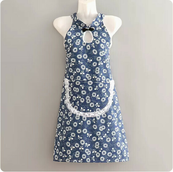 Hotly recommended apron [Retro Cheongsam Floral Apron Navy] [Specification: 70*90CM]