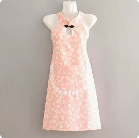 Hot recommended apron [Retro Cheongsam Floral Apron Pink] [Specification: 70*90CM]