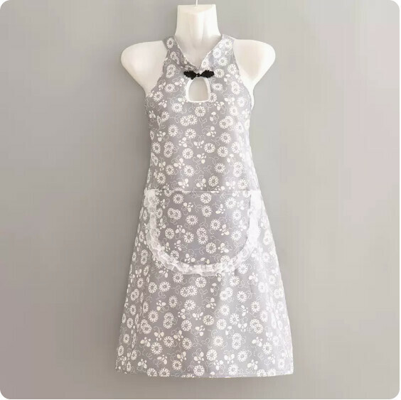 Hot recommended apron [retro cheongsam floral apron gray] [specification: 70*90CM]