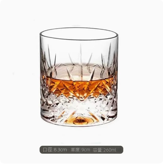熱推玻璃威士卡杯（葉紋刻花）