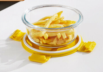 Hot-recommended crisper portable leak-proof soup box glass soup bowl (Specification: [Skylark Yellow] Flat Round Soup Bowl-480ml)