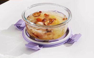 Hot-recommended crisper portable leak-proof soup box glass soup bowl (Specification: [Hibiscus Purple] Flat Round Soup Bowl-480ml)