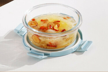 Hot-recommended crisper portable leak-proof soup box glass soup bowl (Specification: [Azure Rock Blue] Flat Round Soup Bowl-480ml)