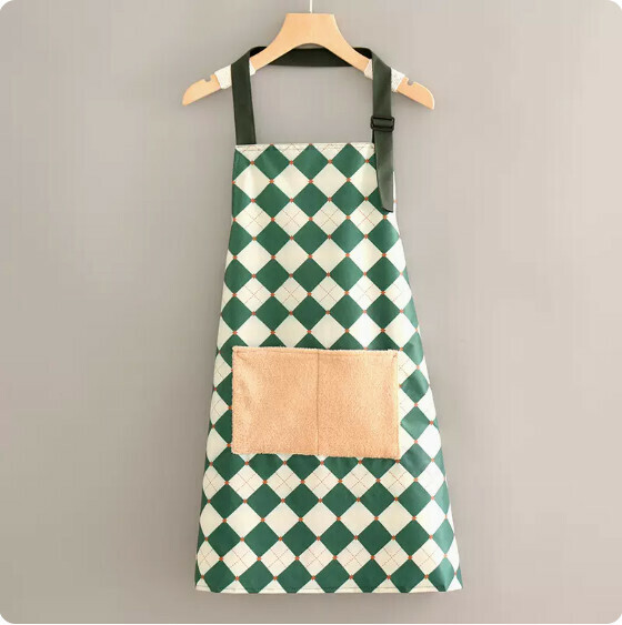 Hotly recommended apron [waterproof halter neck, adjustable rhombus hand pocket green] [specification: 70*70CM]