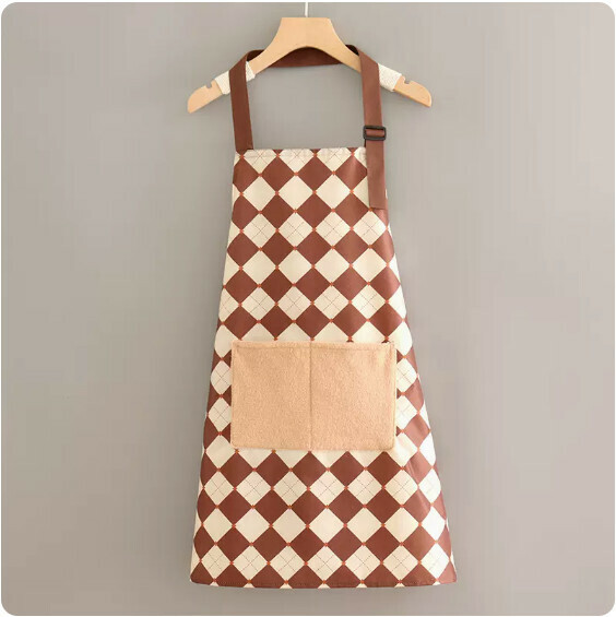 Hot recommended apron [waterproof halter neck, adjustable diamond hand wiping pocket, brown color] [specification: 70*70CM]