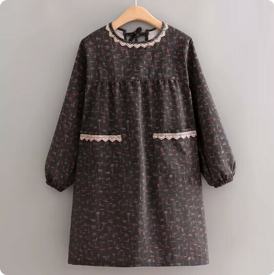 Hot recommended blouse apron [canvas long-sleeved Korean lace shiny black] [specification: 120*85CM]