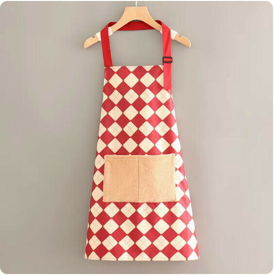 Hot recommended apron [waterproof halter neck, adjustable rhombus hand pocket red] [specification: 70*70CM]