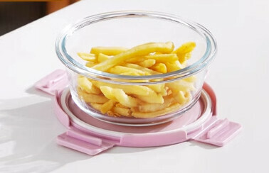 Hot-recommended crisper portable leak-proof soup box glass soup bowl (Specification: [Sakura Powder] Flat Round Soup Bowl-480ml)