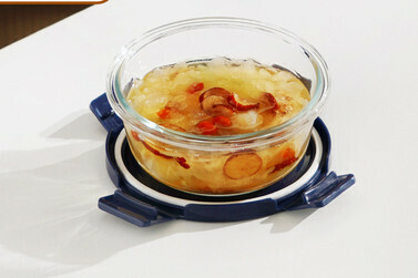 New style crisper portable leak-proof soup box glass soup bowl (Specification: [Deep Sea Blue] Flat Round Soup Bowl-480ml)