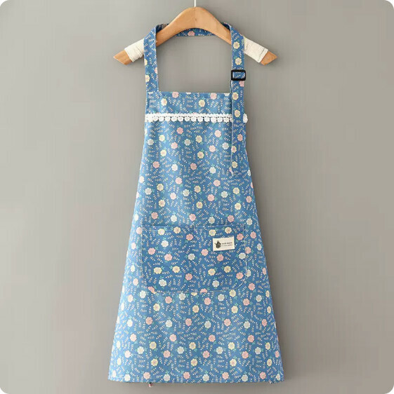 New apron [canvas flower lace halterneck blue] [specification: 70*68CM]