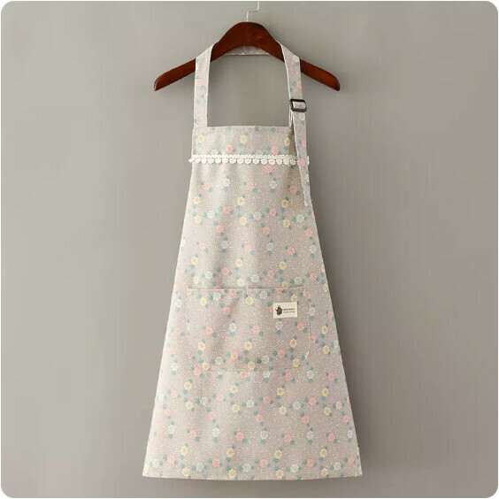 New apron [canvas flower lace halterneck gray] [specification: 70*68CM]