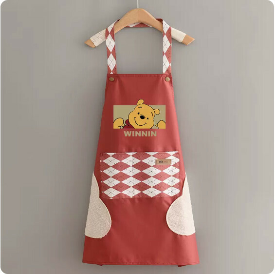New apron [hand-wiping waterproof halterneck X rhombus B version leather red W bear] [Specification: 70*70CM]