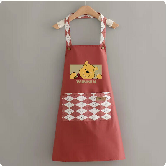 New apron [Waterproof halterneck X rhombus B version leather red W bear] [Specification: 70*70CM]