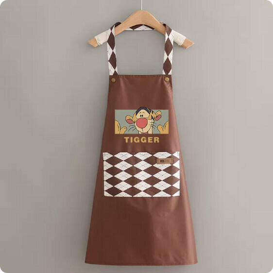 New apron [Waterproof halterneck X diamond B version coffee T tiger] [Specification: 70*70CM]