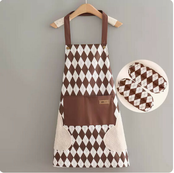 New apron [hand-wiping waterproof halterneck X rhombus A version coffee + sleeves] [Specification: 70*70CM]