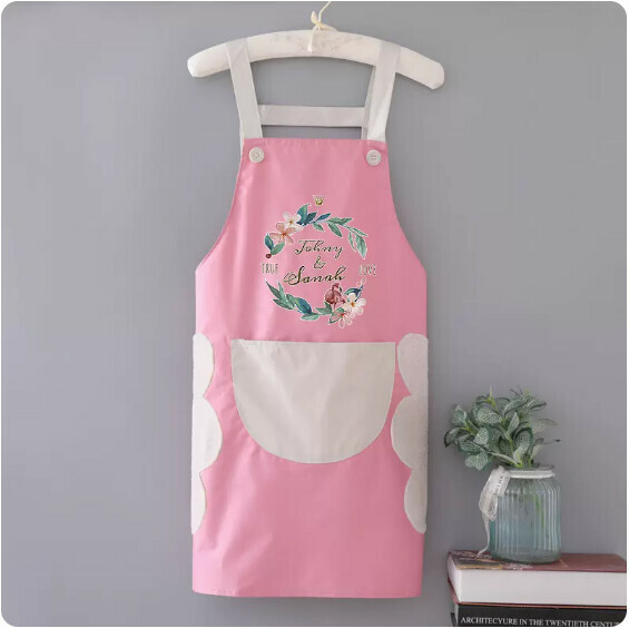 New apron [Hand-wipe waterproof suspender wreath bird pink with gray] [Specification: 72*68CM]